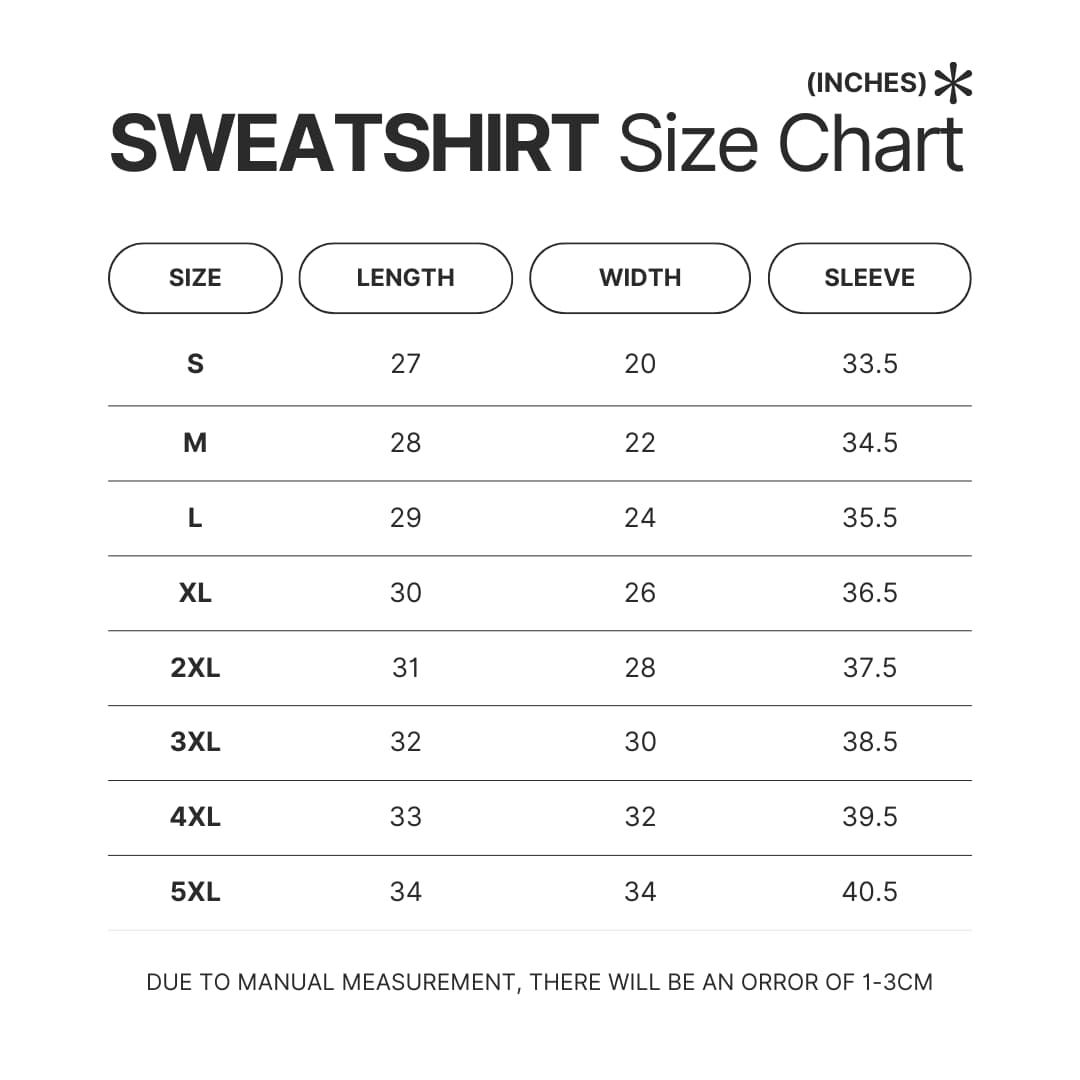 Sweatshirt Size Chart - Kaguya-sama Shop
