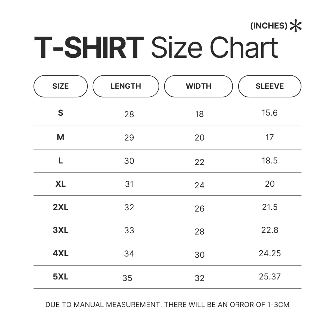 T shirt Size Chart - Kaguya-sama Shop