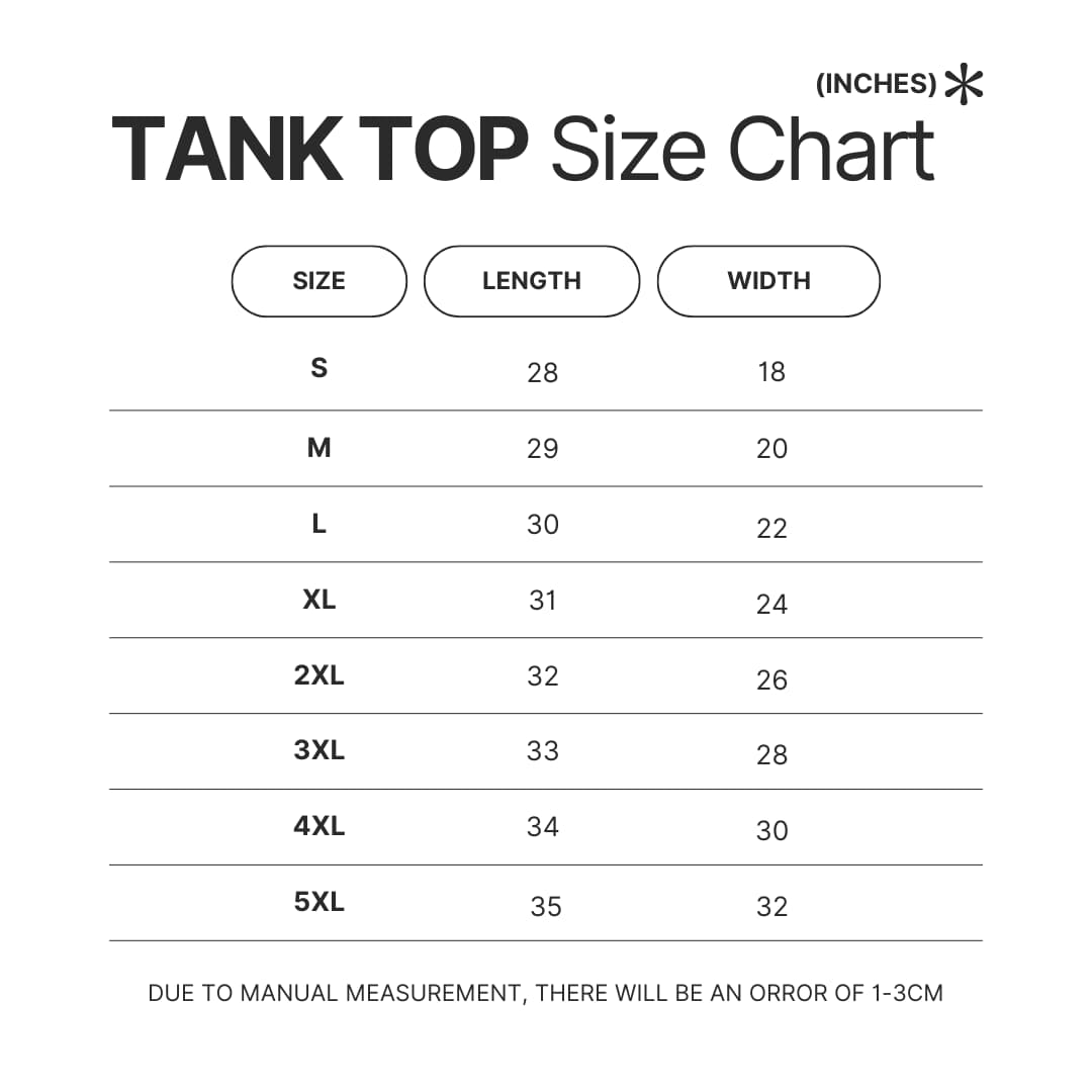 Tank Top Size Chart - Kaguya-sama Shop