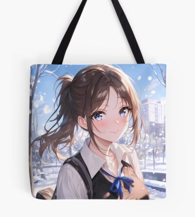 Miko Iino Kaguya Sama Love Is War Winter Snowfall City Street Blue Ribbon Tote Bag