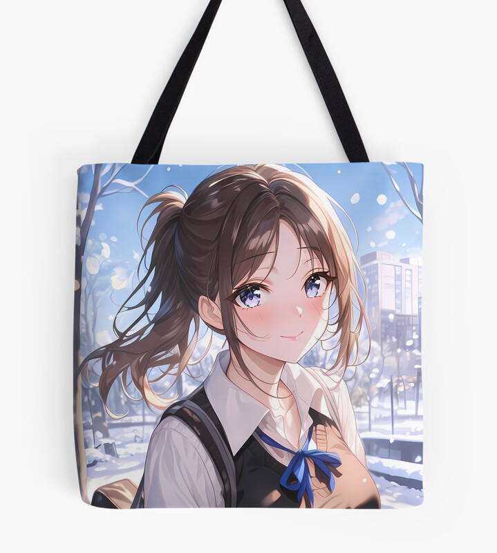 Miko Iino Kaguya Sama Love Is War Winter Snowfall City Street Blue Ribbon Tote Bag