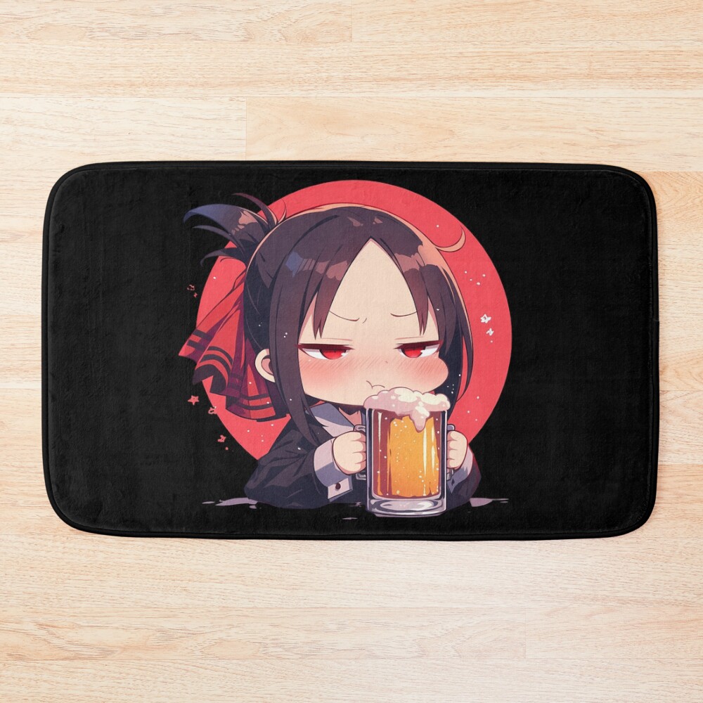 Kaguya Shinomiya Anime Girl Chibi Kawaii Beer Drunk Cute Red Moody Calm Bath Mat
