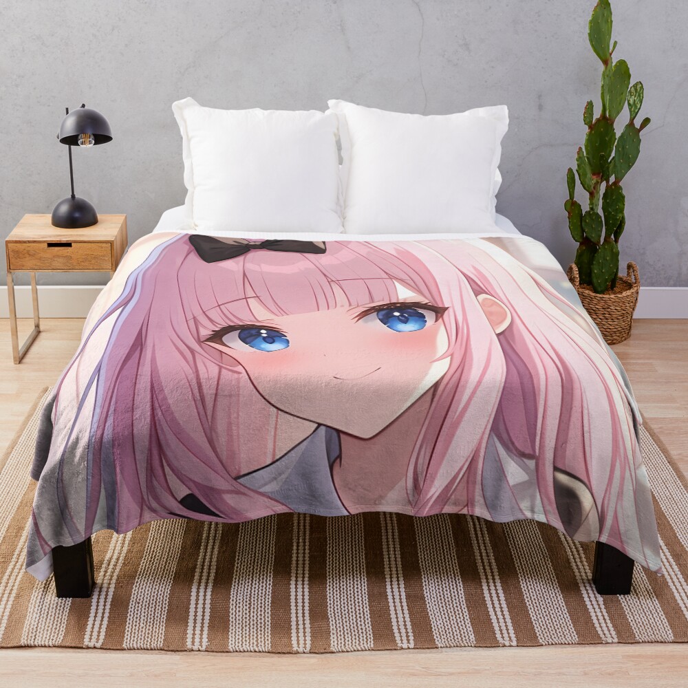 Chika Fujiwara Kaguya Sama Love Is War Pink Hair Sunlit Classroom Smile Throw Blanket
