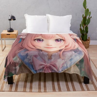 Kawaii Anime Girl Throw Blanket