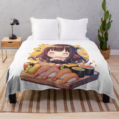 Miko Iino Kaguya Sama Love Is War Chibi Sushi Bite Throw Blanket