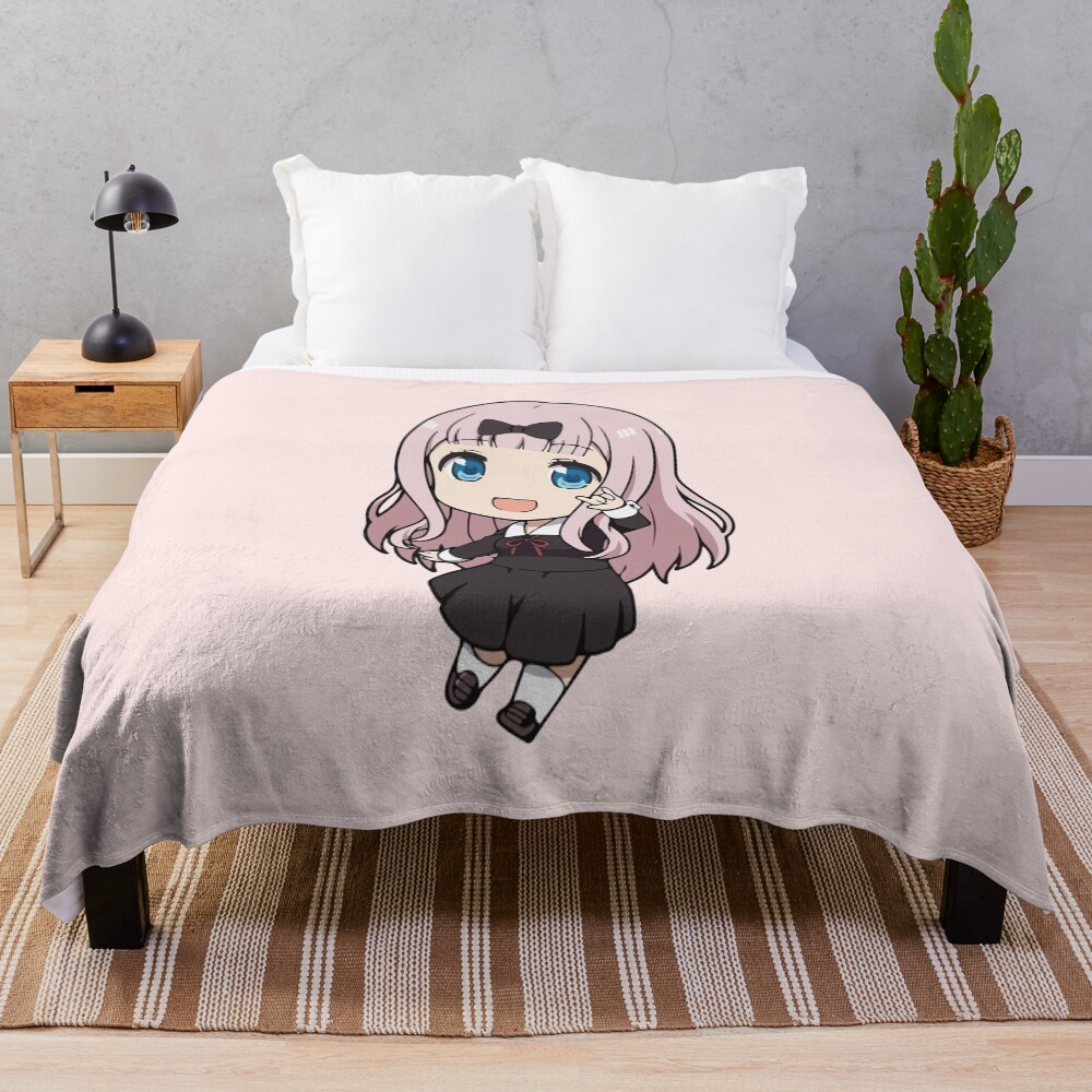 Kaguya Sama Chika Pink Background Throw Blanket