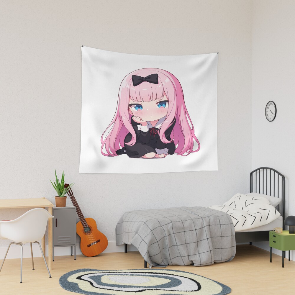 Chibi Kawaii Angry Chika Fujiwara Kaguya Sama Love Is War Anime Pink Hair Mood Tapestry