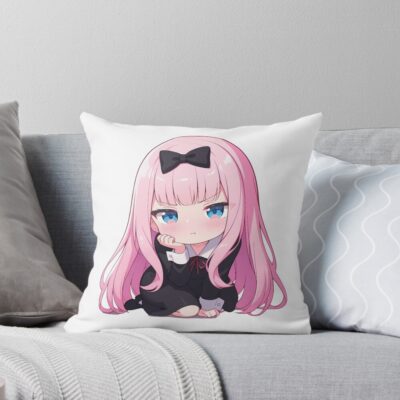 Chibi Kawaii Angry Chika Fujiwara Kaguya Sama Love Is War Anime Pink Hair Mood Throw Pillow